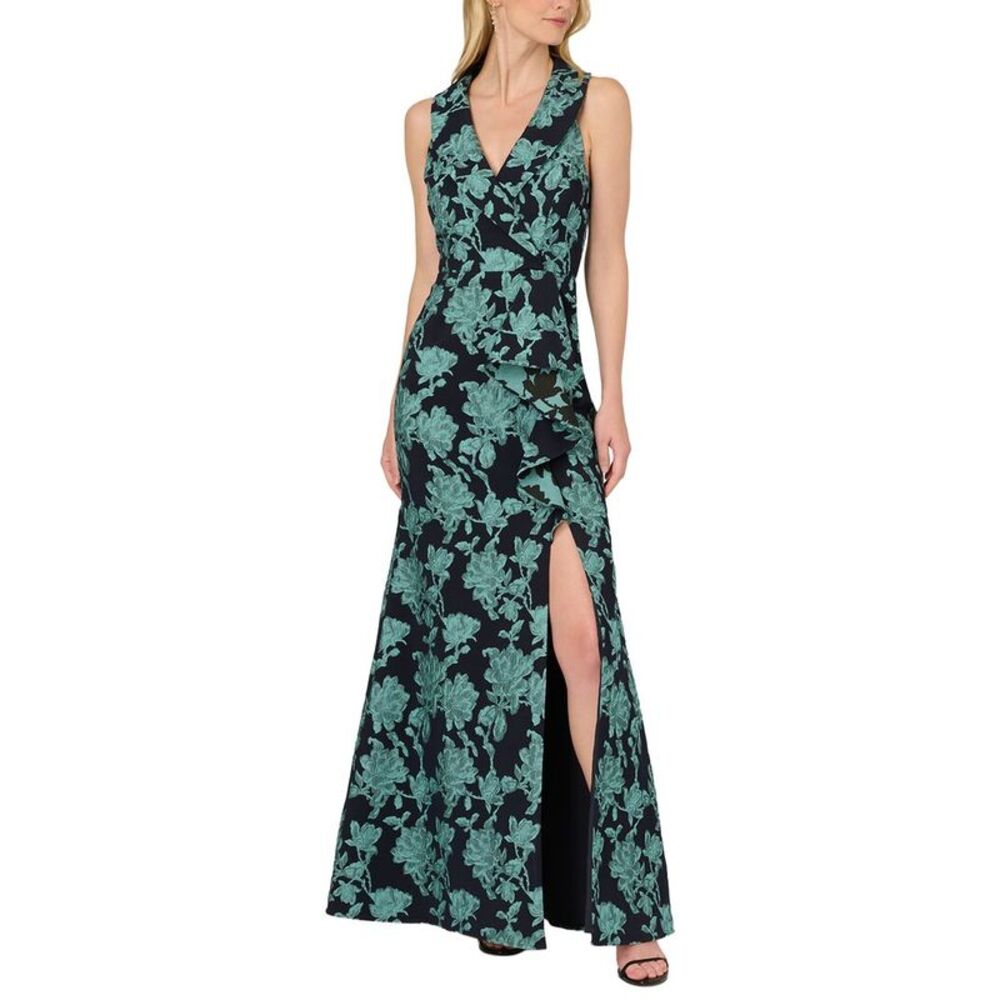 Adrianna Papell Womens  Stretch Jacquard Sleeveless Gown